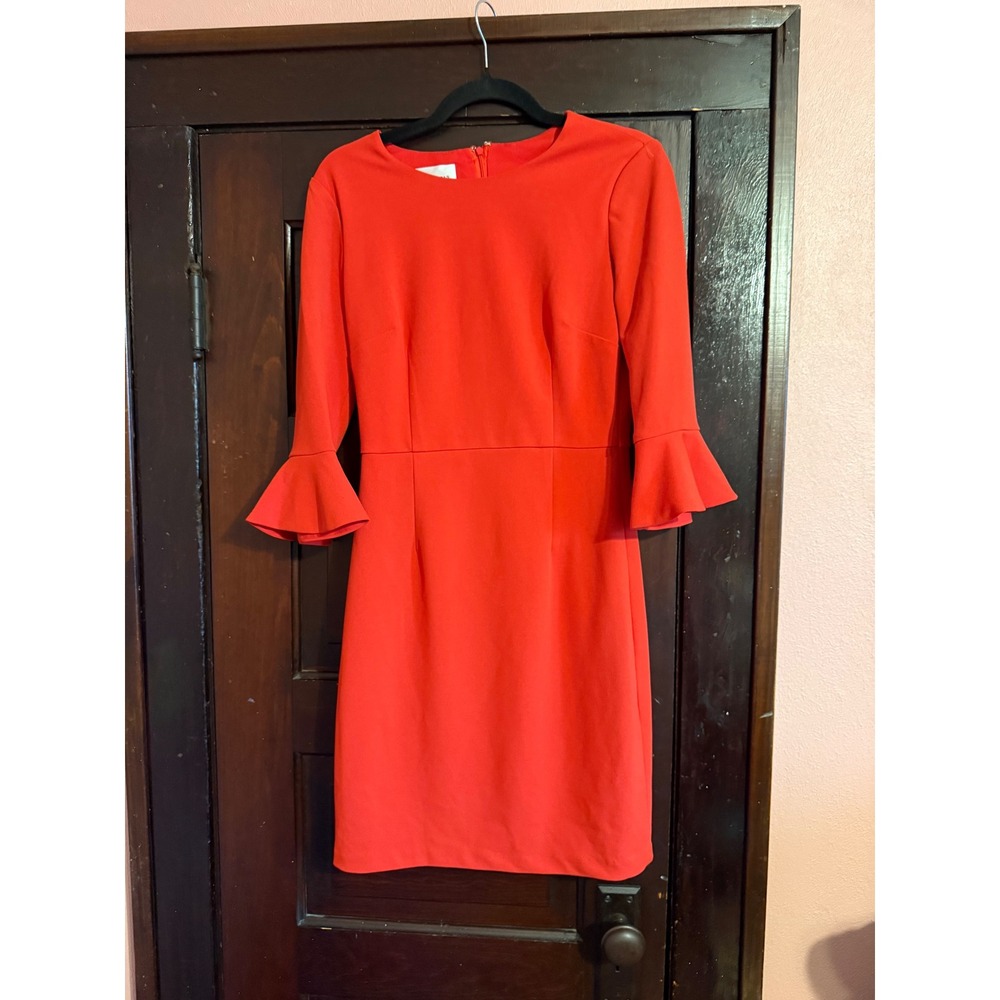Donna Morgan Red Bell Sleeve Sheath Dress Crew Neck Size 6